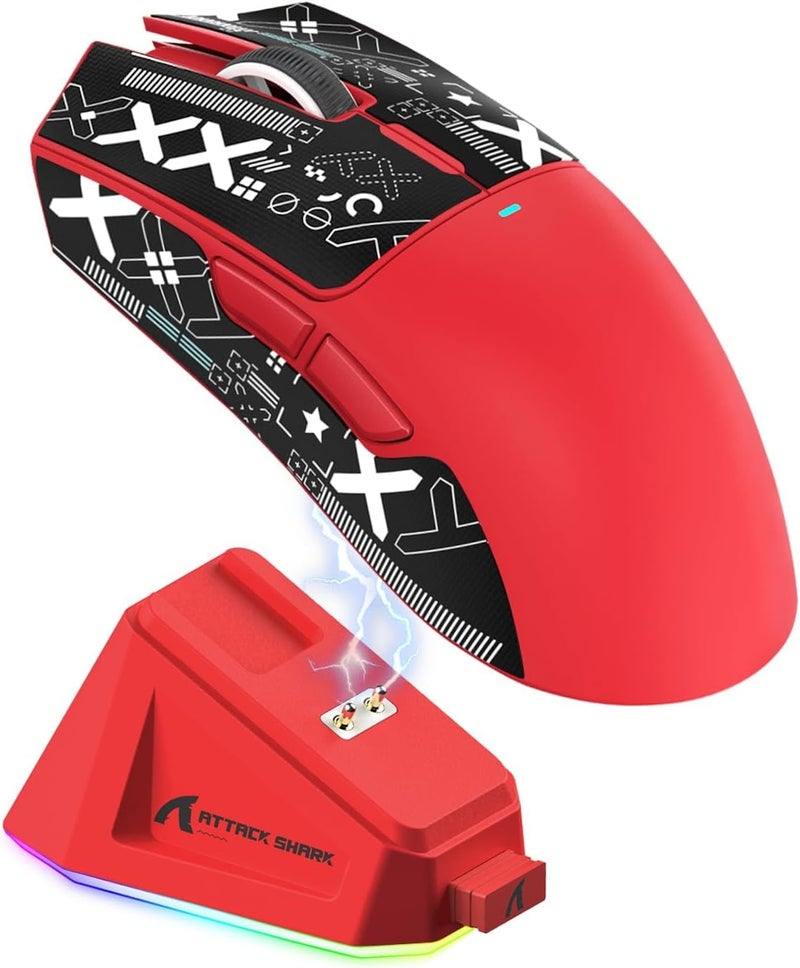 Magic-Refiner Attack Shark X11 59g Superlight Wireless Gaming Mouse with Grip Tape, RGB Charging Dock，BT/2.4G Wireless/Wired Pc Mouse, 22000 DPI,5 Programmable Buttons for Pc/Mac(Red) - Image 1